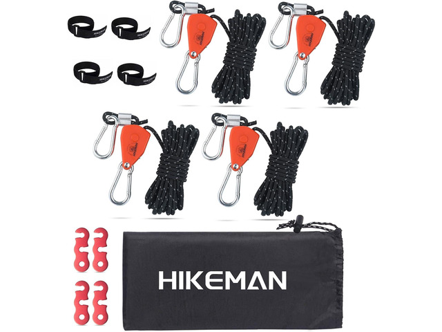 Hikeman Camping Rope with Ratchet Pulley,Quick Setup Outdoor Guy Lines Adjustable Tent Tie Downs Rope Hanger for Canopy,Kayak and Canoe,Grow Light...