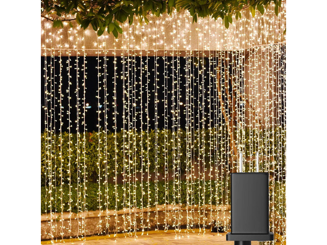 Solhice LED Curtain Lights Outdoor 20ft x10ft, 600 LED Plug in Hanging String Lights Indoor Bedroom, Twinkle Light Backdrop for Outside Wedding...