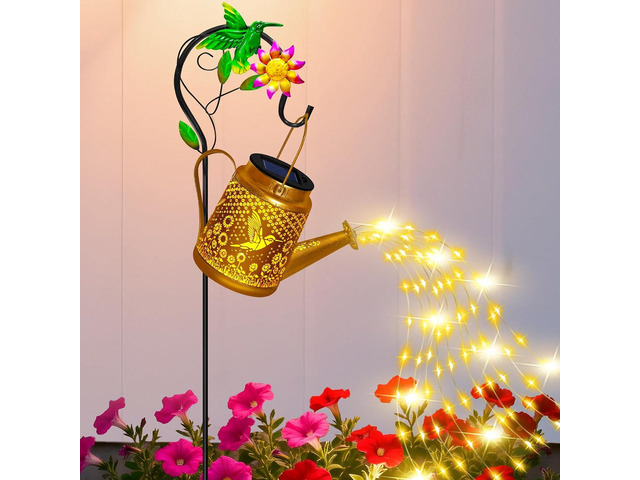 Solar Garden Lights Outdoor Decor, Hummingbird Watering Can Solar Lantern
