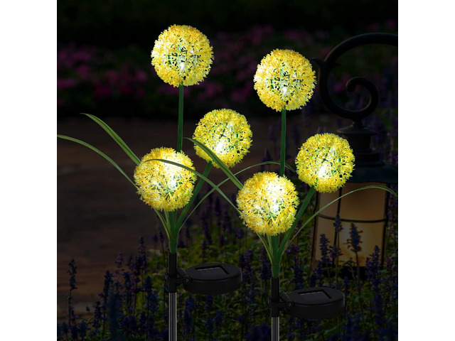 FORUP 2 Pack Solar Garden Stake Lights, Outdoor Solar Powered Lights in Dandelion Flower Design for Patio, Lawn, Garden, Yard Decoration, Yellow &...