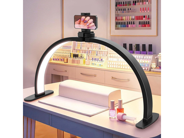 Half Moon Light for Nail Desk: 29in LED Arch Nail Tech Table Lamp with Phone Holder - Salon Professional Desk Light 3 Color Modes & 10 Brightness...