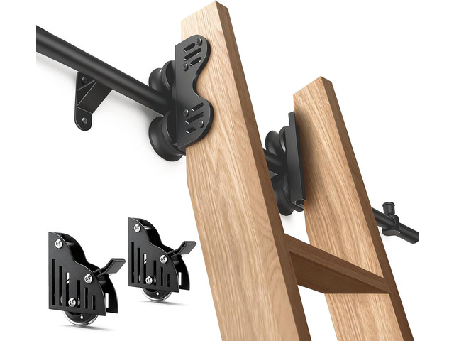 16FT Sliding Rolling Library Ladder Hardware Kit,Telescopic Rolling,Black