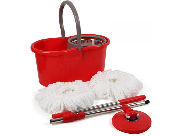 Spin Mop and Bucket with Wringer Set, 360° Spinning Mop and Bucket System with Double Cotton Tip Replacement Heads and Stainless Steel Adjustable...