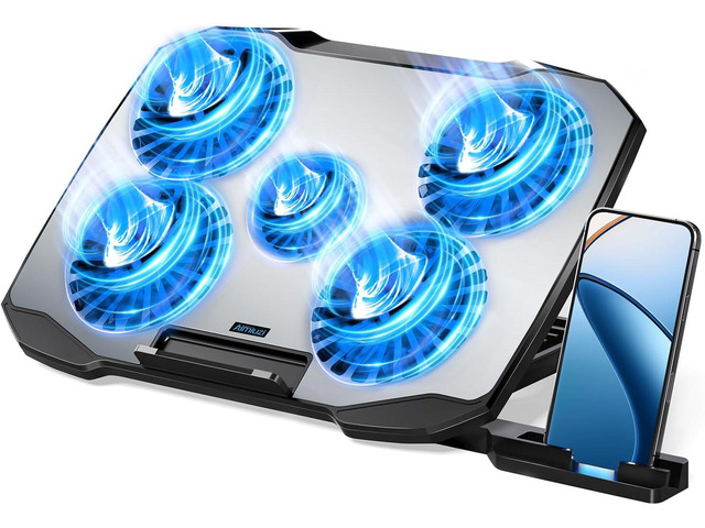 AIMIUZI Laptop Cooling Pad,Gaming Laptop Cooler with 5 Quiet Fans for 12-15.6 Inch,Laptop Cooling Stand with 5 Height Adjustable,2 USB Ports, Phone...