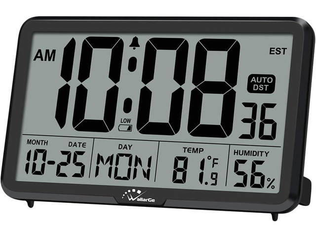WallarGe Auto Set Digital Wall Clock Battery Operated, Auto DST
