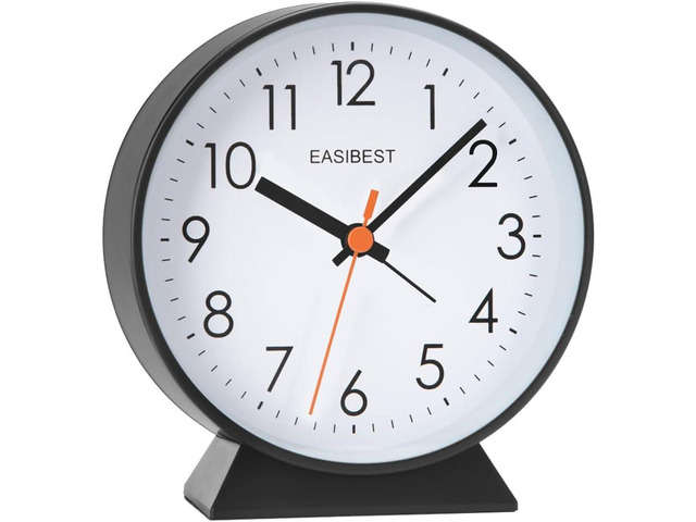 No Ticking Silent Alarm Clock,Easy to Read and Use,Ascending Sound,1 AA Battery Operated,Snooze Light,Bedside Desk Clock,Black