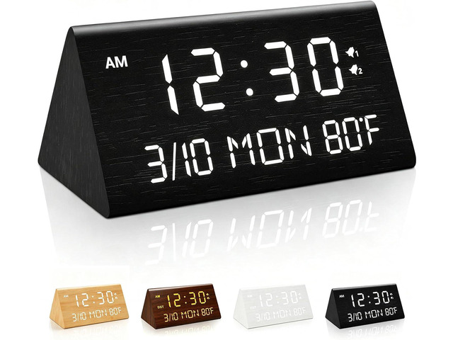Premium Wooden Digital Alarm Clock with USB Charging Ports, Dimmable LED Display, Date, Day of Week, Temperature, DST, Clocks for Bedrooms, Desk,...
