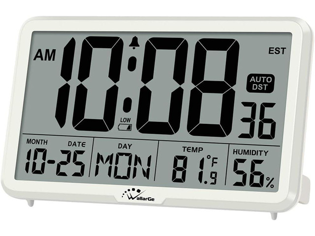 WallarGe Auto Set Digital Wall Clock Battery Operated, Auto DST