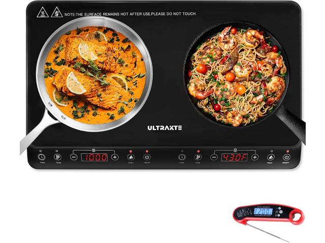Double Induction Cooktop, ULTRAKTE Portable Dual Countertop Burner with Sensor Touch, 1800W Induction Cooktop 2 Burner, Electric Countertop Cooker...
