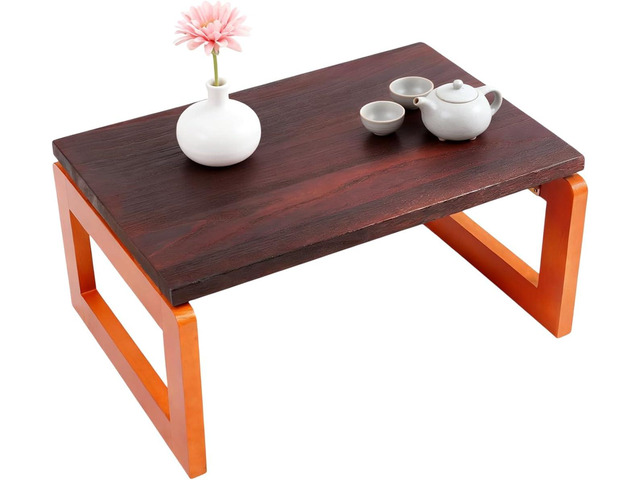 DYRABREST Foldable Coffee Table, Portable Low Picnic Table Wooden Folding Tea/Snack Breakfast Serving Table on Bed Collapsable Small Coffee Desk,...