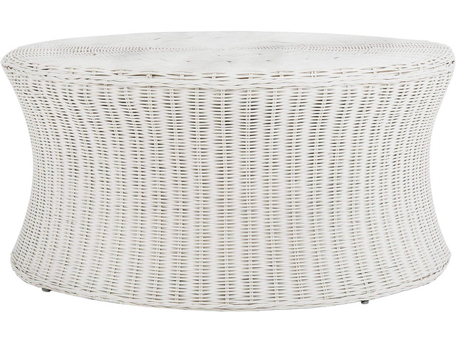 SAFAVIEH Home Collection Ruxton White Rattan Round Coffee Table Ottoman