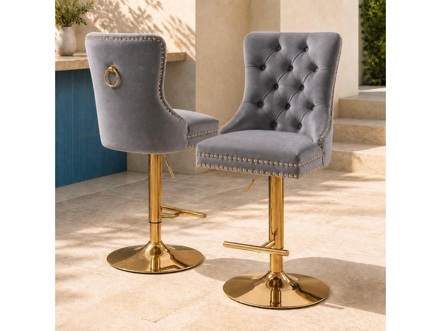 ODUSE-DAILY Grey Velvet Swivel Bar Stools Set of 2 with Upholstered Back, Adjustable Counter Height Barstools, Bar Chairs for Home Bar Kitchen...