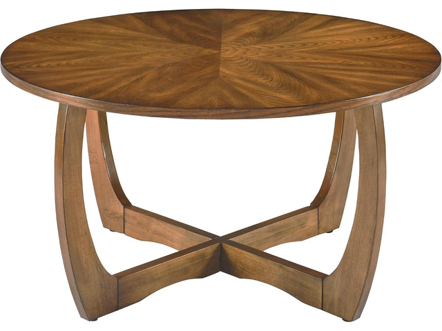 LEEMTORIG Round Wood Coffee Table, Mid Century Modern Round Walnut Coffee Tables for Living Room, 33.5' Dia. Circle Drum Coffee Table with Cross...