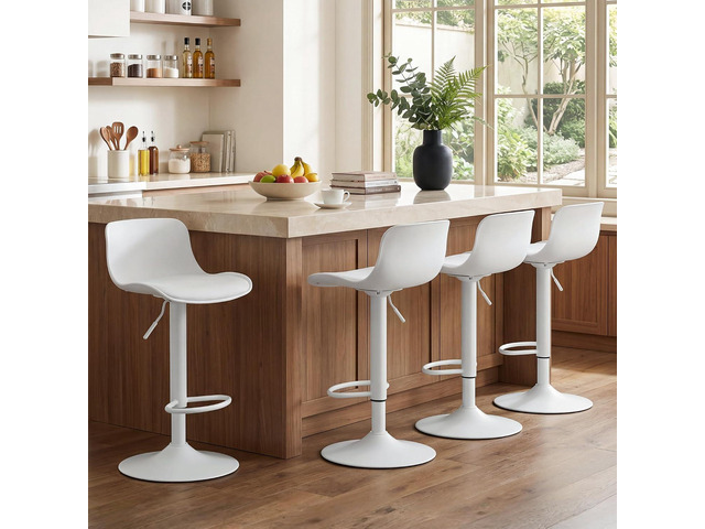 NOBPEINT Upholstered Contemporary Air Lift Adjustable Swivel Barstools (White, Set of 4)