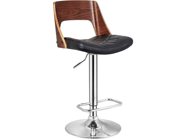 AC Pacific Adjustable Swivel Bar Stool with Hydraulic Lift, 24-32 Inch Counter Height Bar Stool Chair, Walnut Wood Back, Diamond Quilted Seat,...