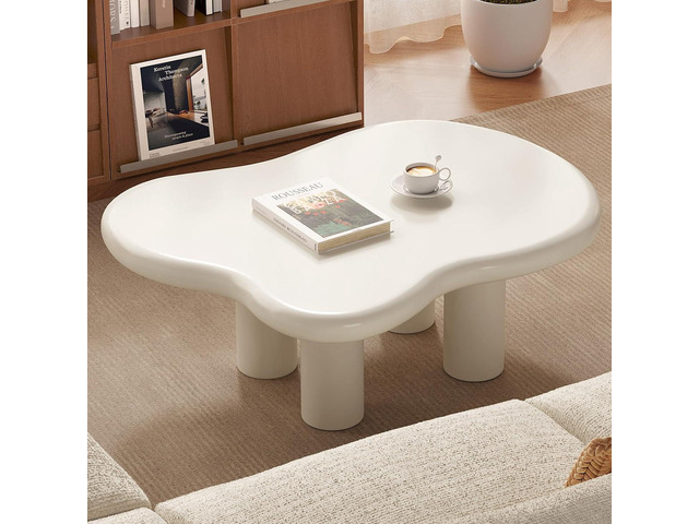 35.4' Cloud Coffee Table, Modern Irregular Center Table, Cream White