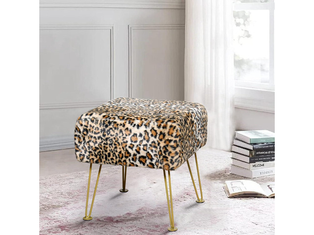Leopard Print Square Ottoman 17'x17'x17' Faux Fur Entryway Bench Footrest Stool Accent Seating Cheetah Furry Ottoman Bedroom Vanity End of Bed for...