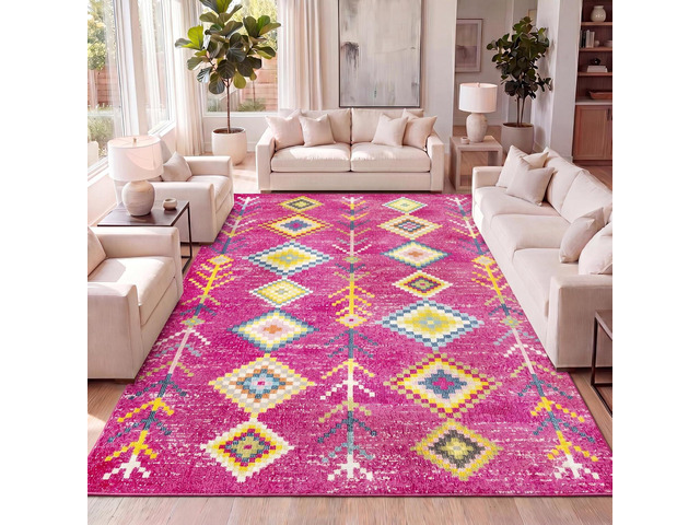 JONATHAN Y Tribal Love Geometric Pink/Multi Indoor Area Rug, 4x6, Bohemian, Casual, Easy-Cleaning for Living Room, Bedroom, Kitchen, Pet Friendly,...