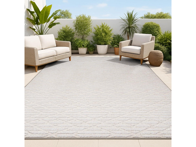 JONATHAN Y Moroccan Diamond Indoor Outdoor Area Rug 4X6 Beige, Ararat High-Low Pile Modern for Backyard, Patio, Porch, Easy-Cleaning, High Traffic,...