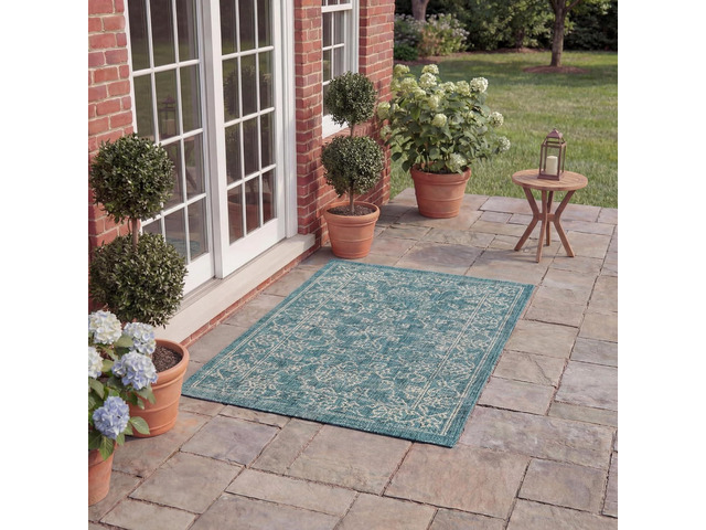 SAFAVIEH Washable Rug Outdoor Courtyard Collection - 2' x 3'7', Turquoise, Non-Shedding & Easy Cleaning, Ideal for Patio, Front Door, Entryway,...