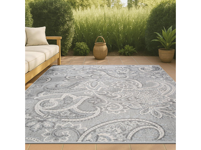 JONATHAN Y Paisley High-Low Indoor Outdoor Area Rug 4X6 Light Gray/Ivory, Gordes for Backyard, Patio, Porch, Easy-Cleaning, High Traffic,...