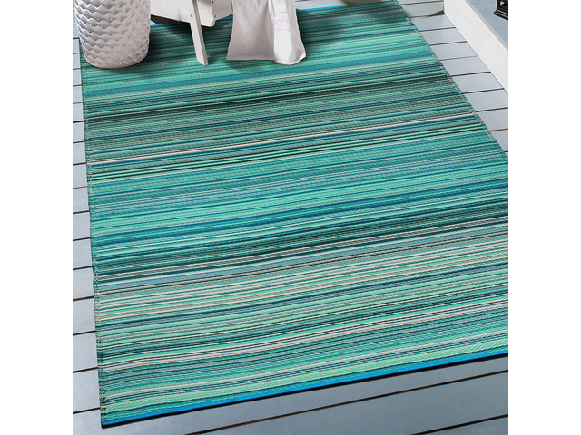 Rugshop Contemporary Stripe Patio Deck Backyard Area Rug Blue 3' x 5'