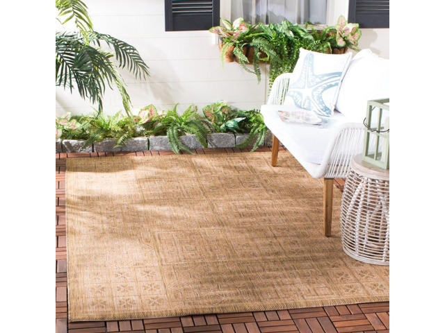 SAFAVIEH Courtyard Collection 6'7' x 9'6' Gold / Natural CY6947 Indoor/ Outdoor Waterproof Easy Cleaning Patio Backyard Mudroom Area Rug