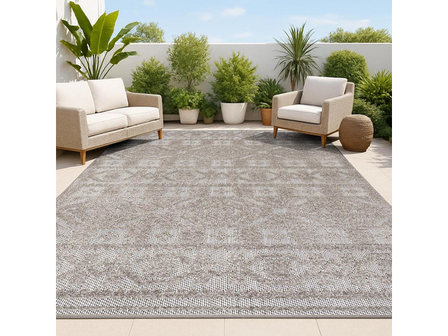 JONATHAN Y Mediterranean Tile Indoor Outdoor Area Rug 5X8 Dark Gray/Ivory, Citta High-Low Pile for Backyard, Patio, Porch, Easy-Cleaning, High...