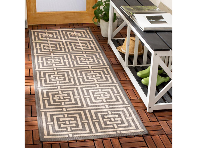 SAFAVIEH Courtyard Collection 2'3' x 6'7' Grey / Cream CY6937 Indoor/ Outdoor Waterproof Easy Cleaning Patio Backyard Mudroom Runner Rug