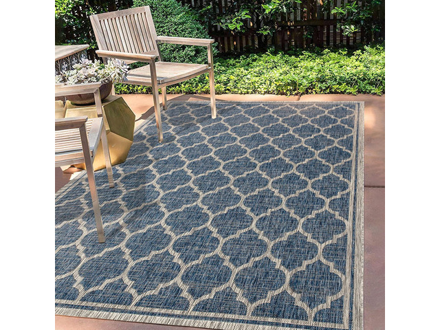 Eyely Moroccan Trellis Weave Area Rug 3X5 Navy/Gray, Indoor Outdoor Rug