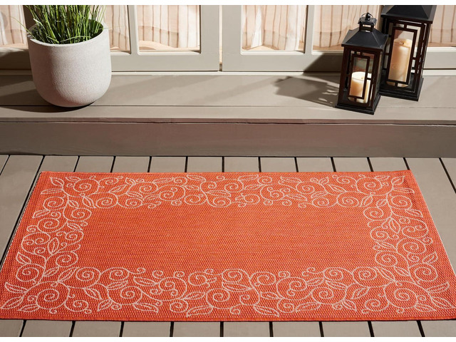 SAFAVIEH Washable Rug Outdoor Courtyard Collection - 2'7' x 5', Terracotta & Beige, Non-Shedding & Easy Cleaning, Ideal for Patio, Backyard,...