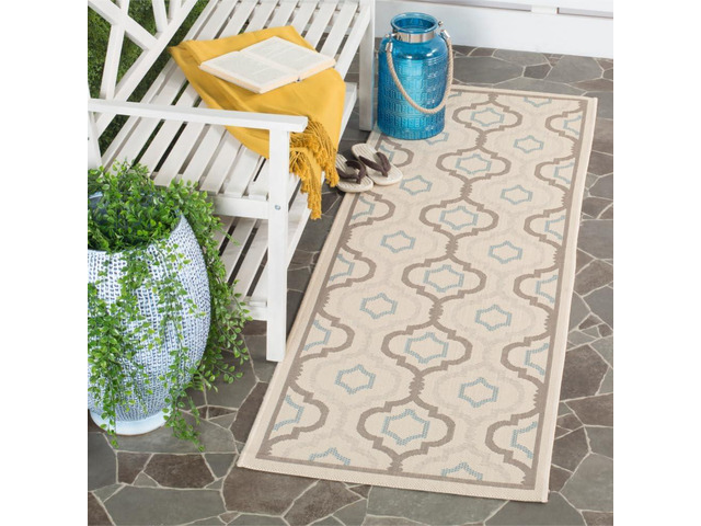 SAFAVIEH Washable Rug Outdoor Courtyard Collection - 2'3' x 8' Runner, Beige & Dark Beige, Non-Shedding & Easy Cleaning, Ideal for Patio, Entryway,...