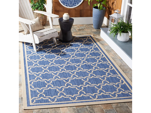 SAFAVIEH Washable Rug Outdoor Courtyard Collection - 2'7' x 5', Blue & Beige, Non-Shedding & Easy Cleaning, Ideal for Patio, Backyard, Mudroom...