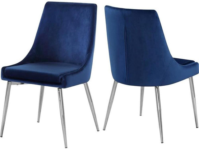 Meridian Furniture Karina Collection Modern Contemporary Velvet Upholstered Dining Chair with Sturdy Metal Legs, Set of 2, 19.5' W x 21.5' D x...