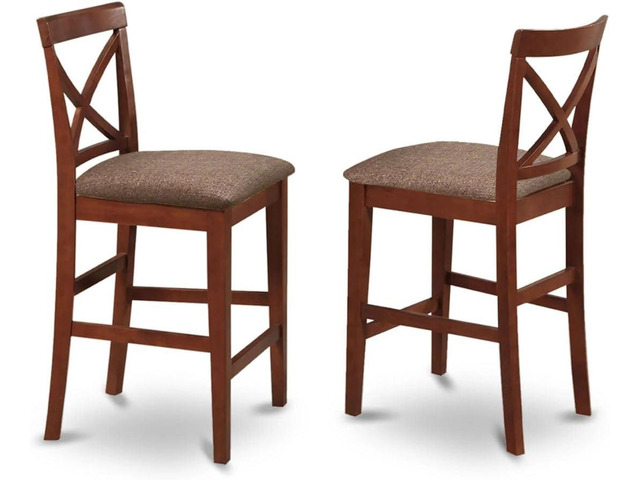 East West Furniture PBS-BRN-C Pub Counter Height Bar Stool - Linen Fabric Bar Height Dining Chairs, Set of 2, Brown