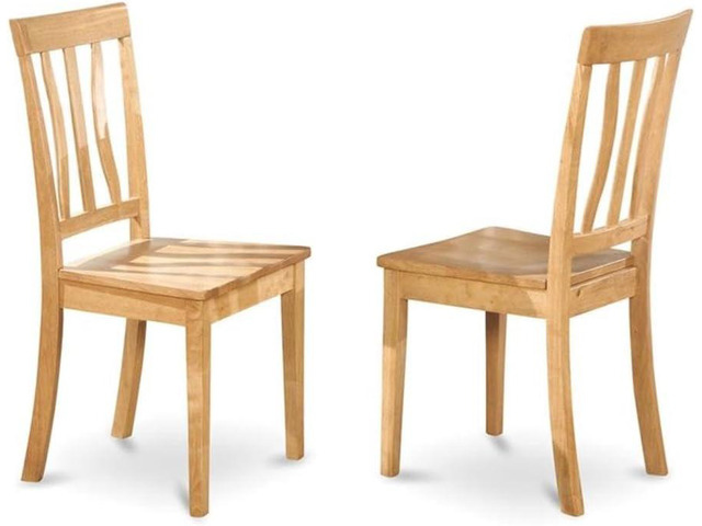 East West Furniture ANC-OAK-W Antique Dining Room Chairs - Slat Back Wooden Seat Chairs, Set of 2, Oak