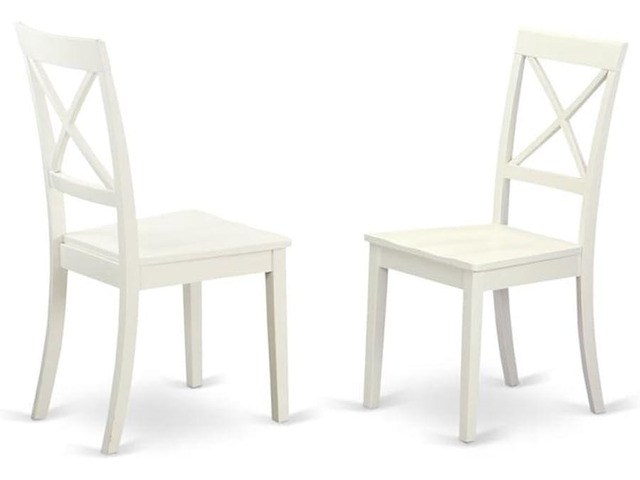 East West Furniture BOC-WHI-W Boston Dining Room Chairs - Cross Back Solid Wood Seat Chairs, Set of 2, Linen White