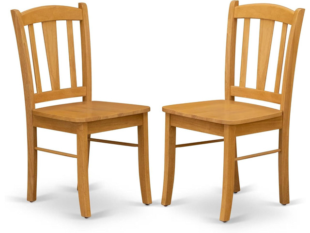 East West Furniture DLC-OAK-W Dublin Dining Chairs - Slat Back Wooden Seat Chairs, Set of 2, Oak