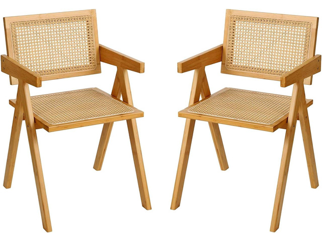 Furlide Rattan Dining Chairs Set of 2, Mid-Century Bamboo Armchairs