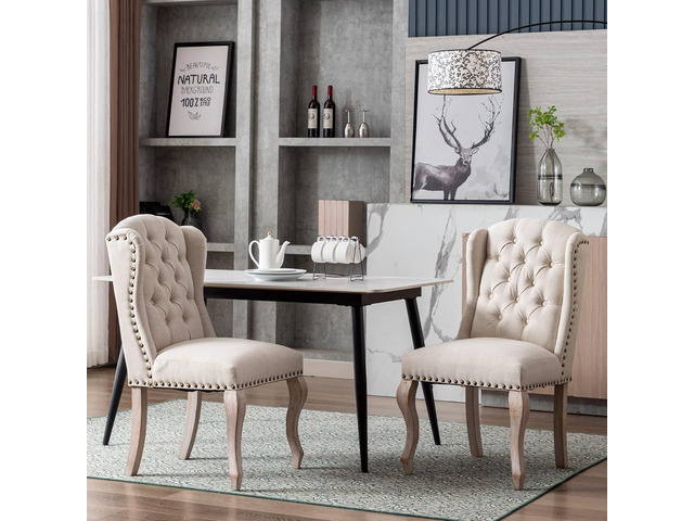 Parsons Dining Chairs Set of 2 Farmhouse Solid Wood Accent Chairs Linen Fabric Host Side Kitchen Chair with Tufted Wingback for Dining Room/Living...