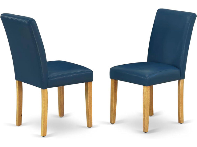 East West Furniture ABP4T55 Abbott Parson Kitchen Chairs - Oasis Blue Faux Leather Padded Dining Chairs, Set of 2, Oak