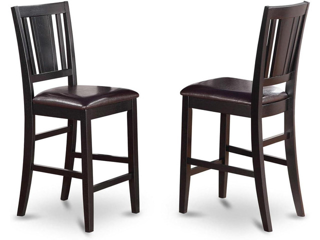 East West Furniture BUS-BLK-LC Buckland Counter Height Stools - Faux Leather Upholstered Wooden Chairs, Set of 2, Black