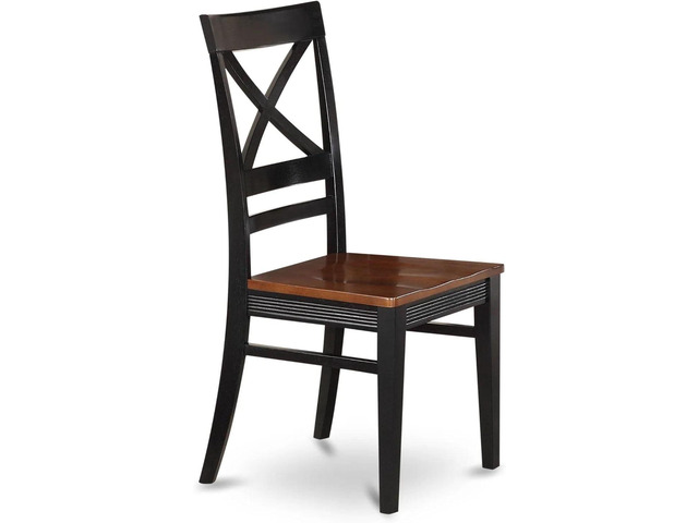 East West Furniture QUC-BLK-W Quincy Kitchen Dining Chairs - Cross Back Wooden Seat Chairs, Set of 2, Black & Cherry