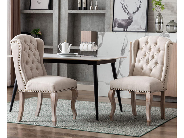Upholstered Dining Chairs Set of 2 for Kitchen and Dining Room Farmhouse Fabric Tufted Accent Chairs for Living Room and Bedroom with Wooden Legs,...