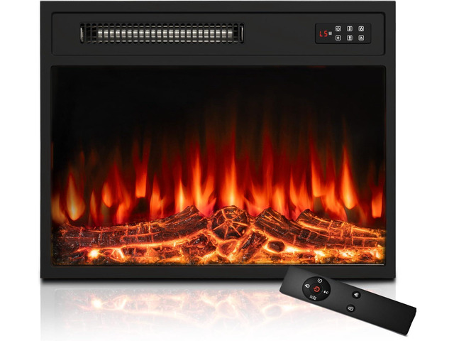 BOSSIN 23 inch Electric Fireplace Insert with Stove Heater for TV Stand,LED Realistic Flame,Recessed Mounted Fireplace Heater with Remote...