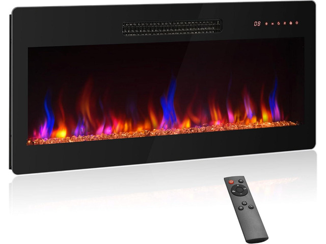 BELLEZE 36' Electric Fireplace Heater, 1400 W Recessed & Wall Mounted Electric Fireplace with Remote Control, Heater with Adjustable Flame Color...