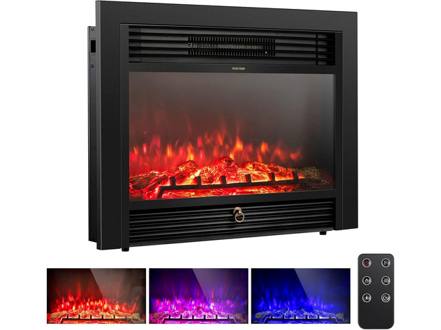 GLACER 28.5'' Electric Fireplace Insert, Recessed & Freestanding with Adjustable Flame Color Timer, Indoor Heater w/Remote Control (750W/1500W) Black
