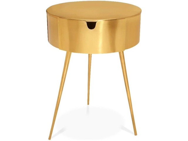 Meridian Furniture Bali Collection Modern Contemporary Durable Metal Side Table/Nightstand, 16' W x 16' D x 23' H, Gold