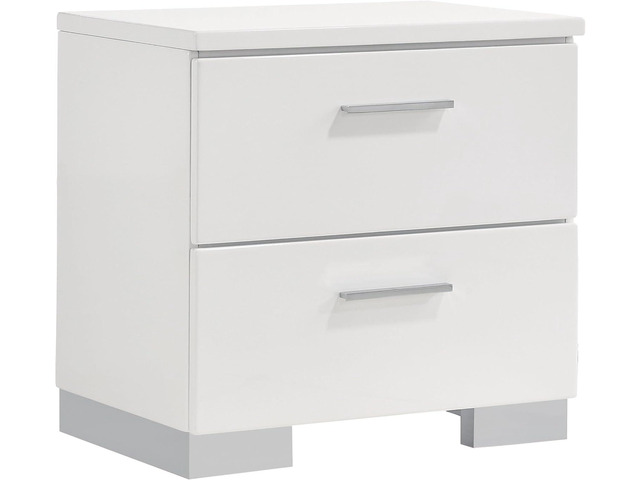Coaster Home Furnishings Contemporary Felicity 2 Drawer Nightstand Bedside Table No Assembly White High Gloss 203502