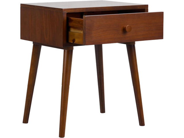 NTC Lux Solid Wood Nightstand with Drawer, Mid Century Modern Side Table Bedroom, Bedside Furniture, Night Stand, End Table, Easy Assembly - Dark...